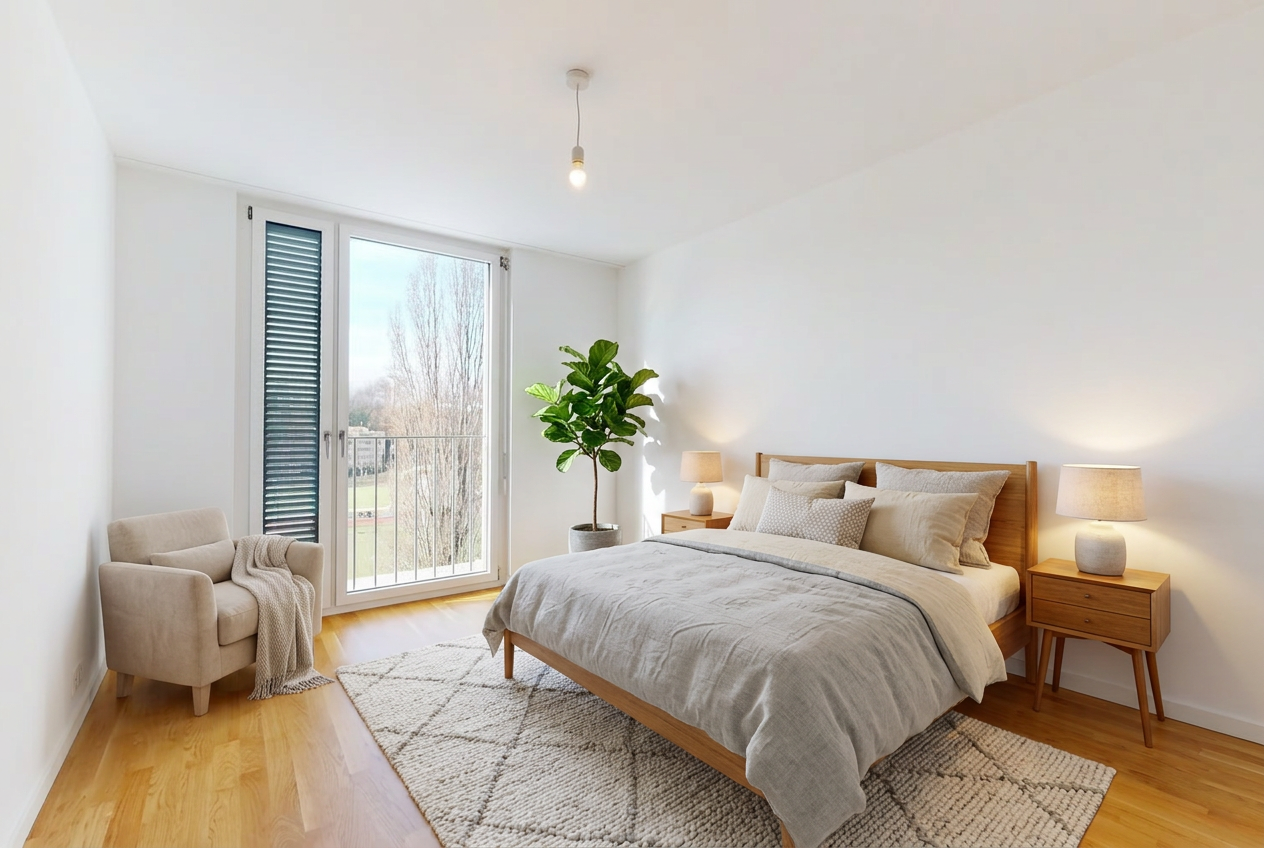 Empty bedroom: light virtual staging — after